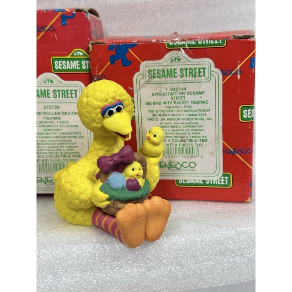 Vintage Sesame Street Big Bird Licensed Enesco 1993 Set Of 2 In Original Box - Picture 3 of 12